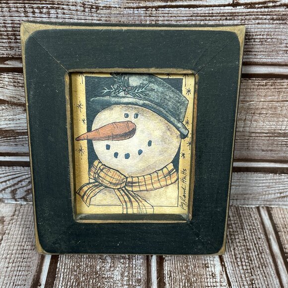Lot of 2 PJ Rankin Hults Folk Art Print Framed Paper Snowman Picture Frames - Picture 4 of 4